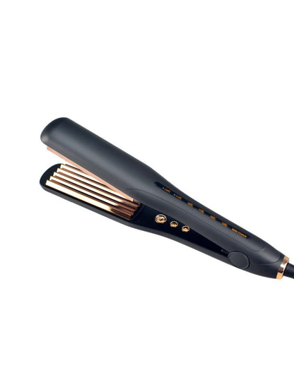 Black Trendsi fast heating hair straightener with European plug, sleek design, and ceramic plates for smooth styling.