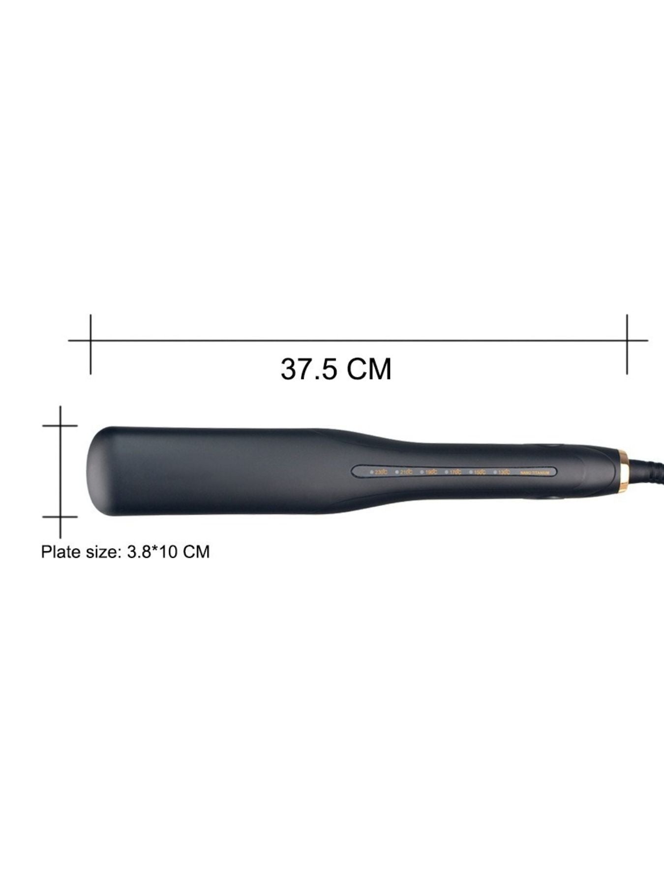 Black Trendsi fast heating hair straightener with European plug, sleek design and ceramic plates for smooth styling.