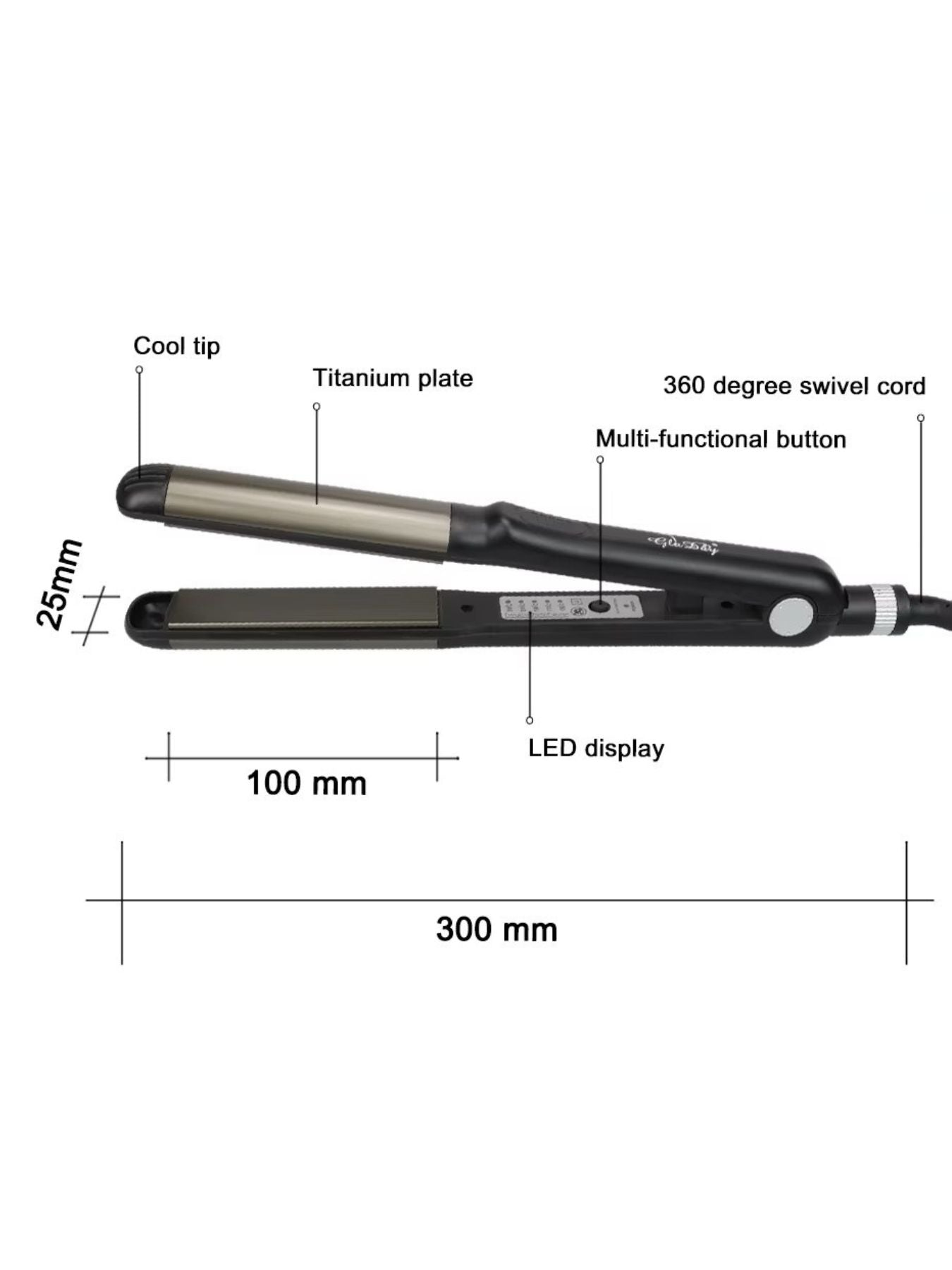 Trendsi black fast heating hair straightener with European plug, sleek design and ceramic plates for smooth styling.