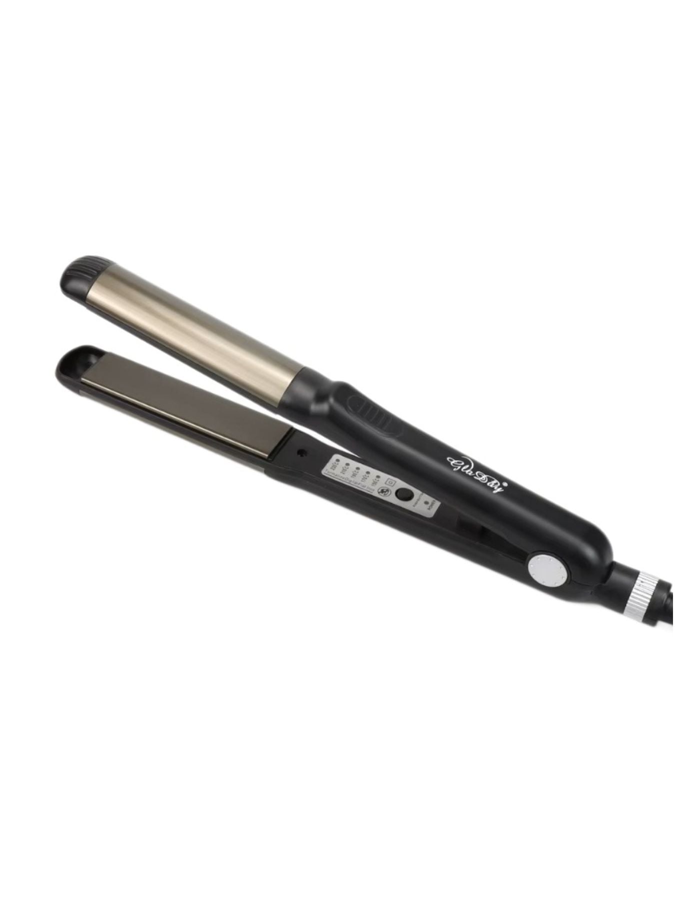 Black Trendsi fast heating hair straightener with European plug, sleek design, and ceramic plates for smooth styling.