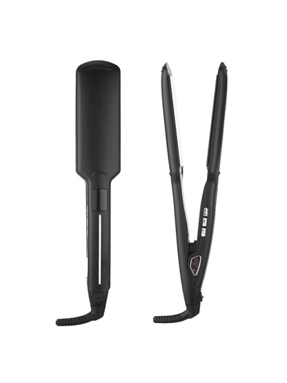 Black Trendsi fast heating hair straightener with European plug, sleek design and ceramic plates for smooth, shiny hair.