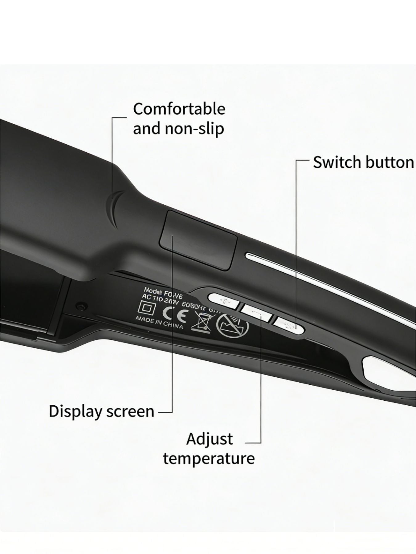 Black Trendsi fast heating hair straightener with European plug, sleek design for quick, smooth styling.