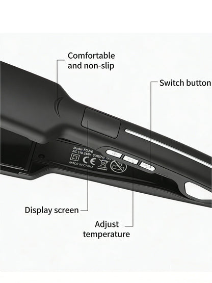 Black Trendsi fast heating hair straightener with European plug, sleek design for quick, smooth styling.