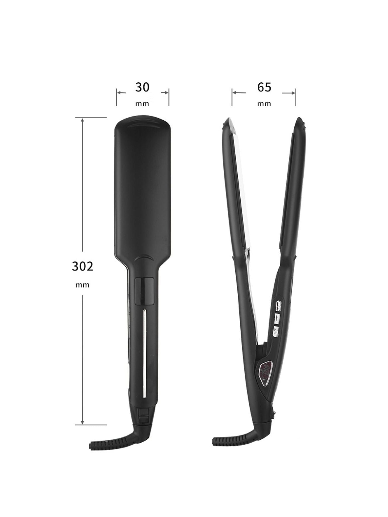 Black Trendsi fast heating hair straightener with European plug, sleek design, and ceramic plates for smooth styling.