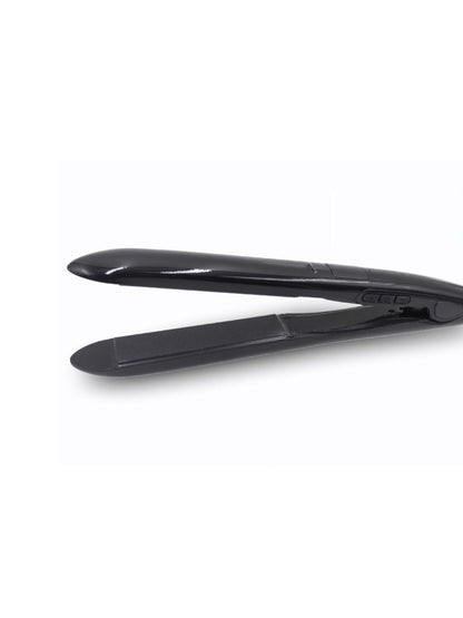 Black Trendsi fast heating hair straightener with European plug, smooth ceramic plates for straightening hair efficiently.