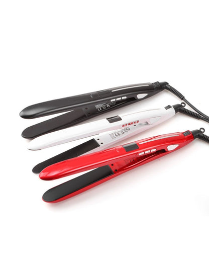 Trendsi black fast heating hair straightener with European plug, showcasing sleek design and ceramic plates for smooth styling.