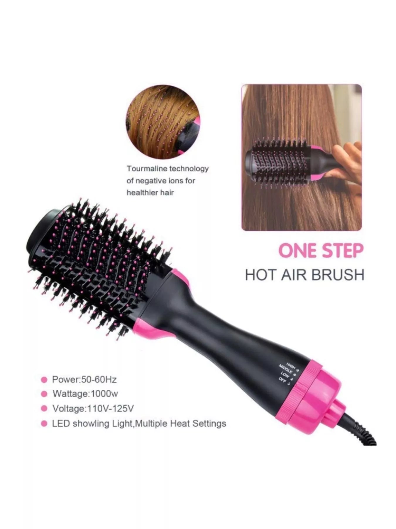 Black Trendsi fast heating hot air brush with European plug, showing its compact design and styling features.