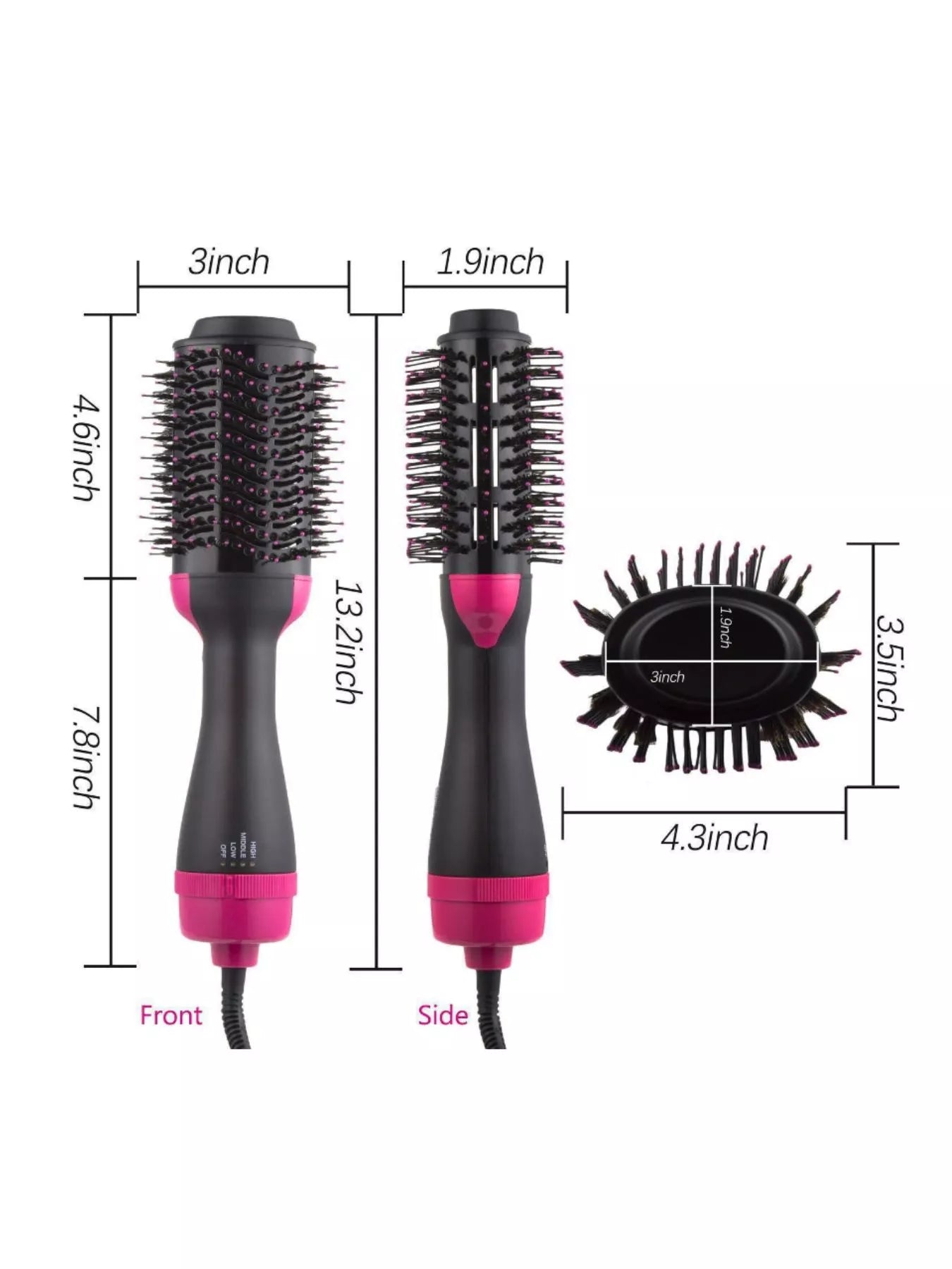 Black Trendsi fast heating hot air brush with European plug, showcasing its sleek design and styling features.