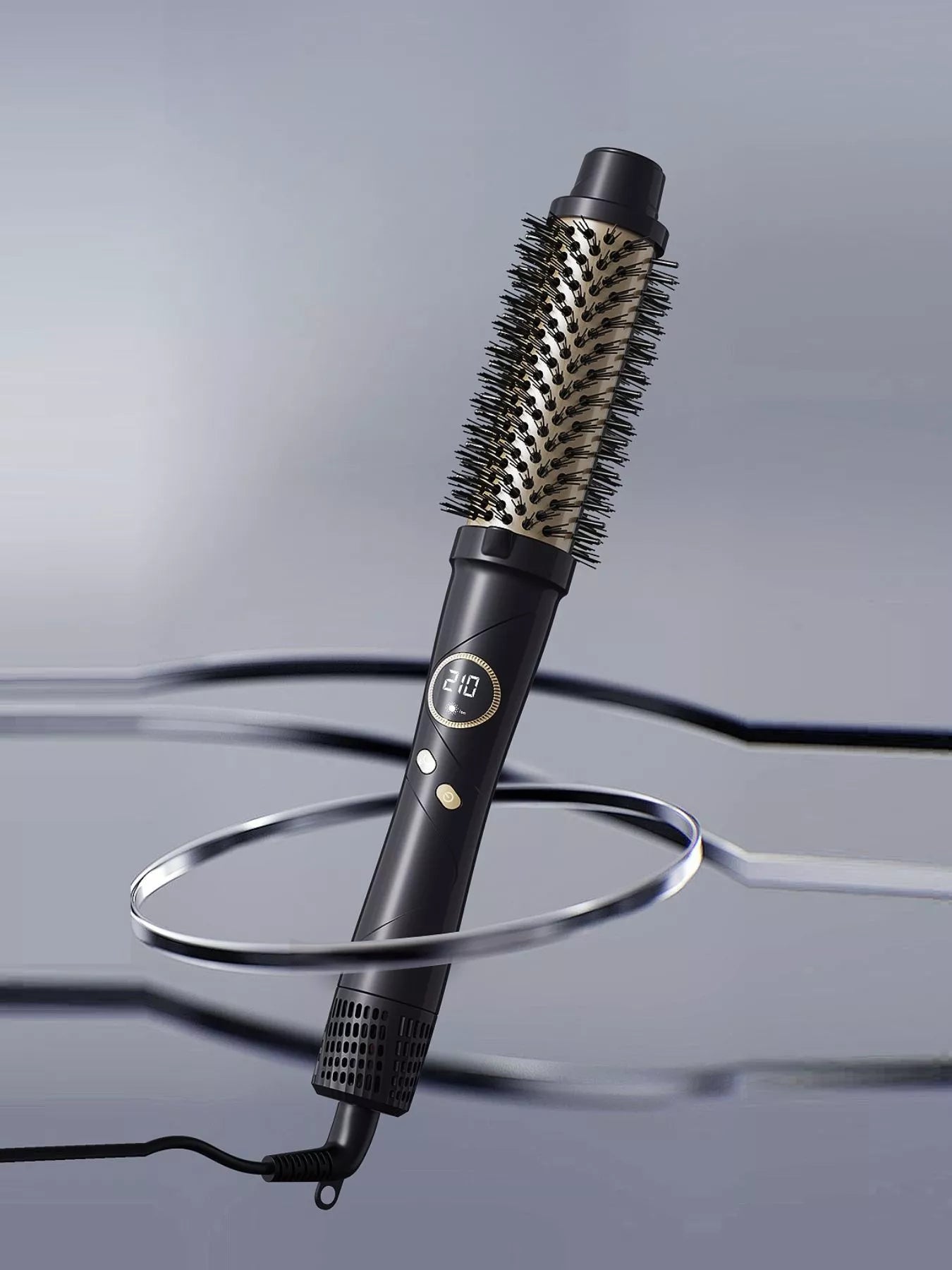 Black Trendsi fast heating hot air brush with European plug for quick styling and smooth, shiny hair.
