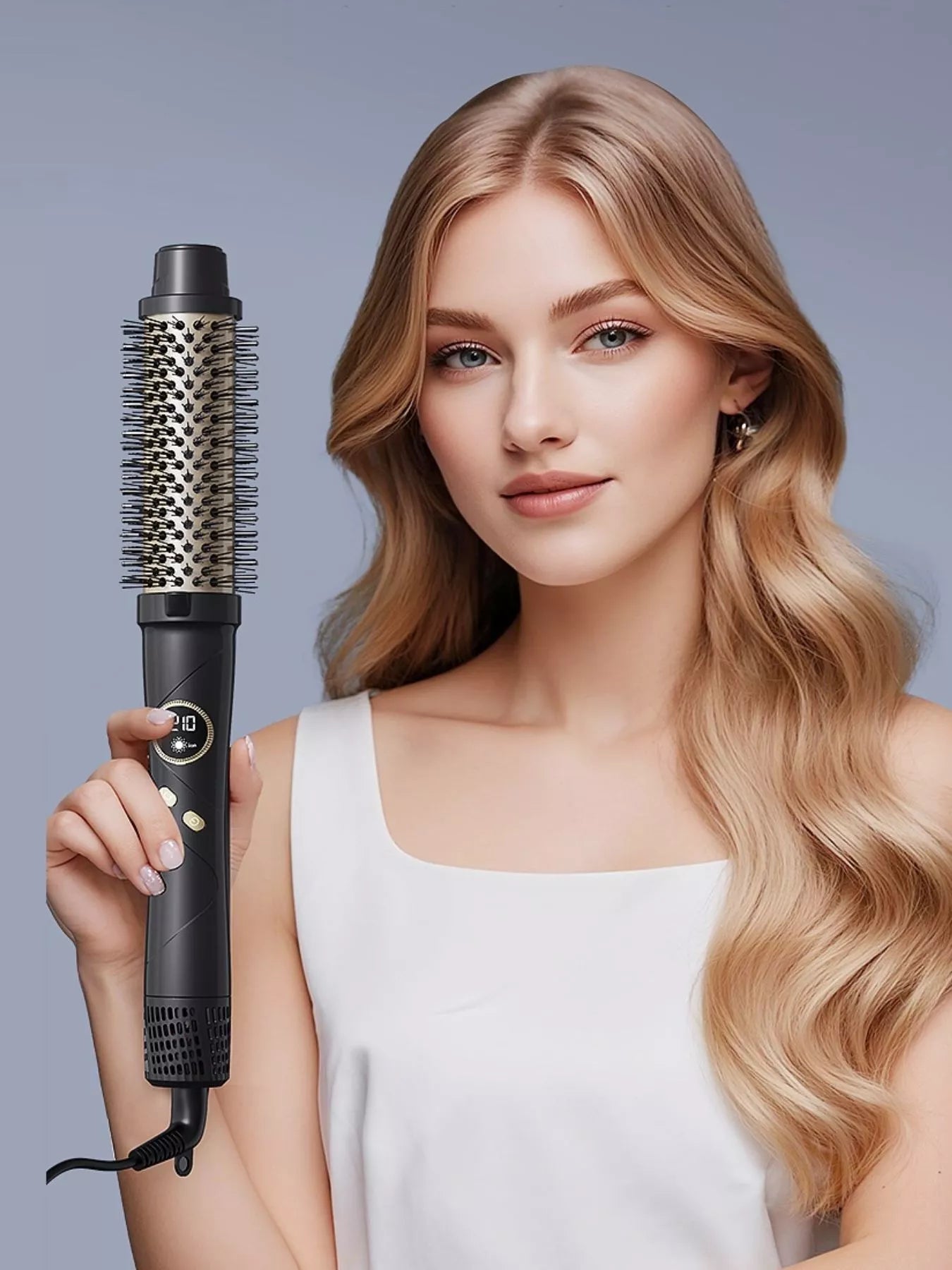 Black Trendsi fast heating hot air brush with European plug, ideal for quick styling and smooth, shiny hair.