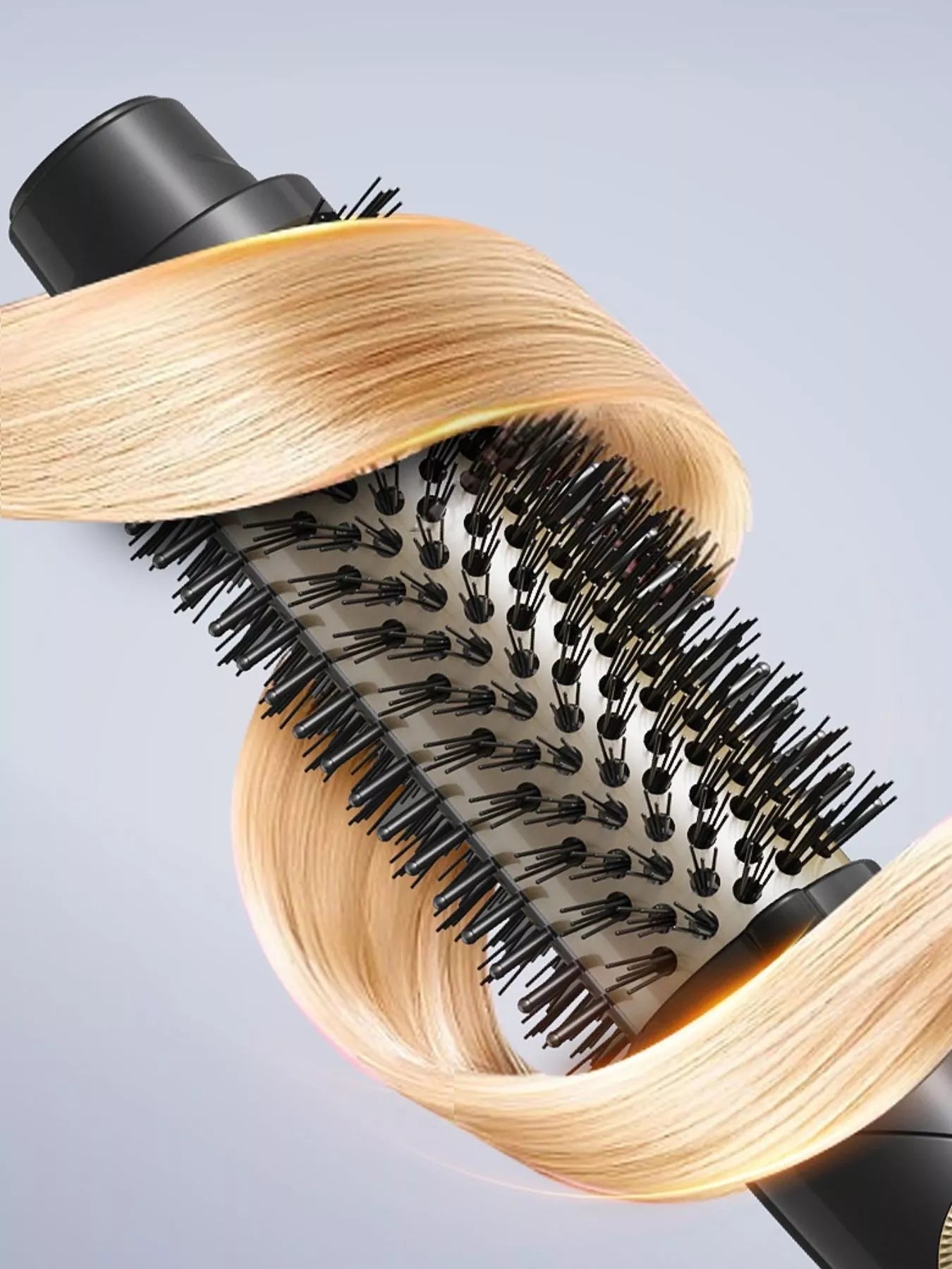 Black Trendsi fast heating hot air brush with European plug for quick styling and hair drying.
