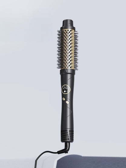 Black Trendsi fast heating hot air brush with European plug, showcasing its sleek design and styling features for smooth hair.