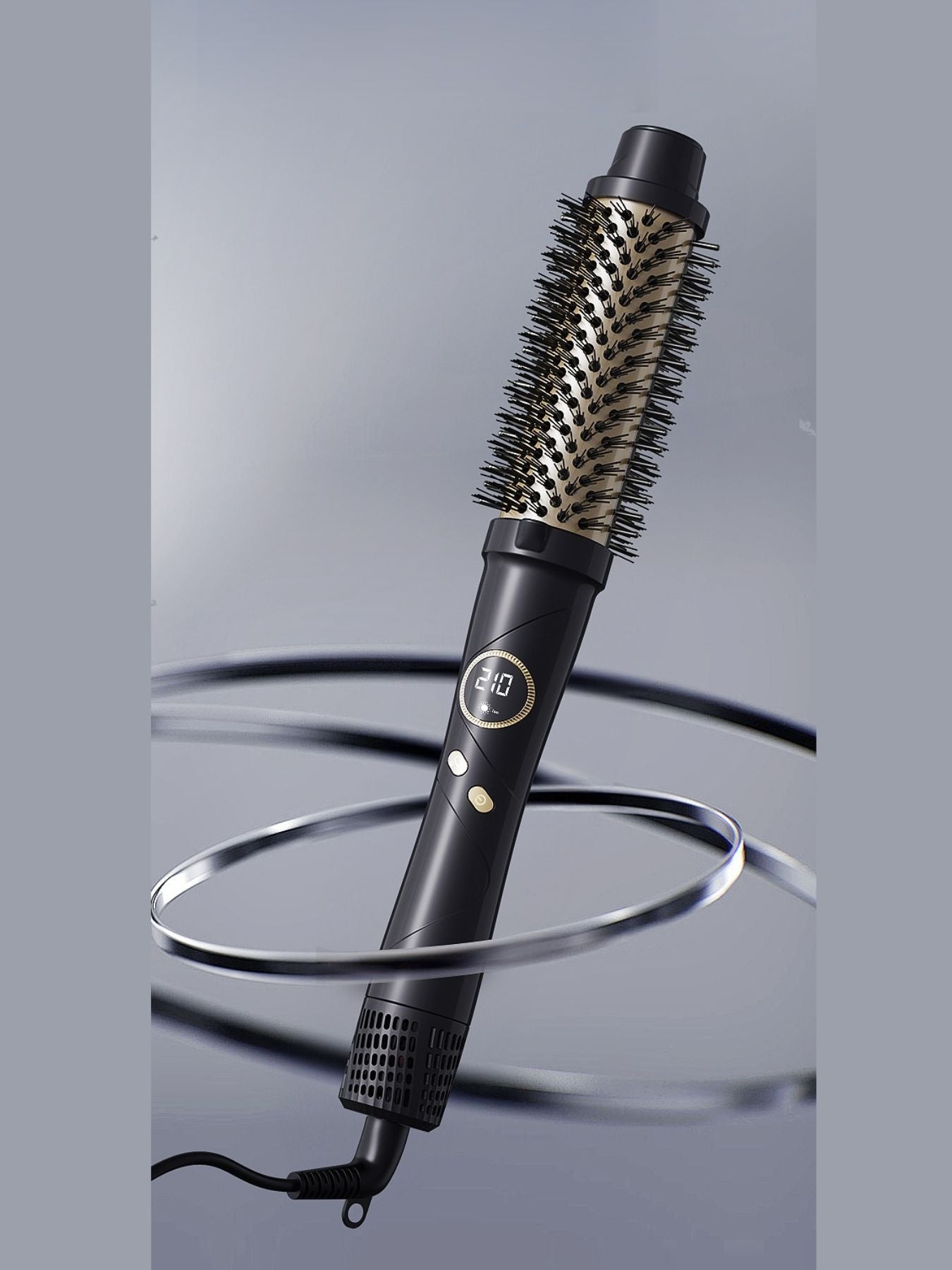 Black Trendsi fast heating hot air brush with European plug for quick styling and hair drying.