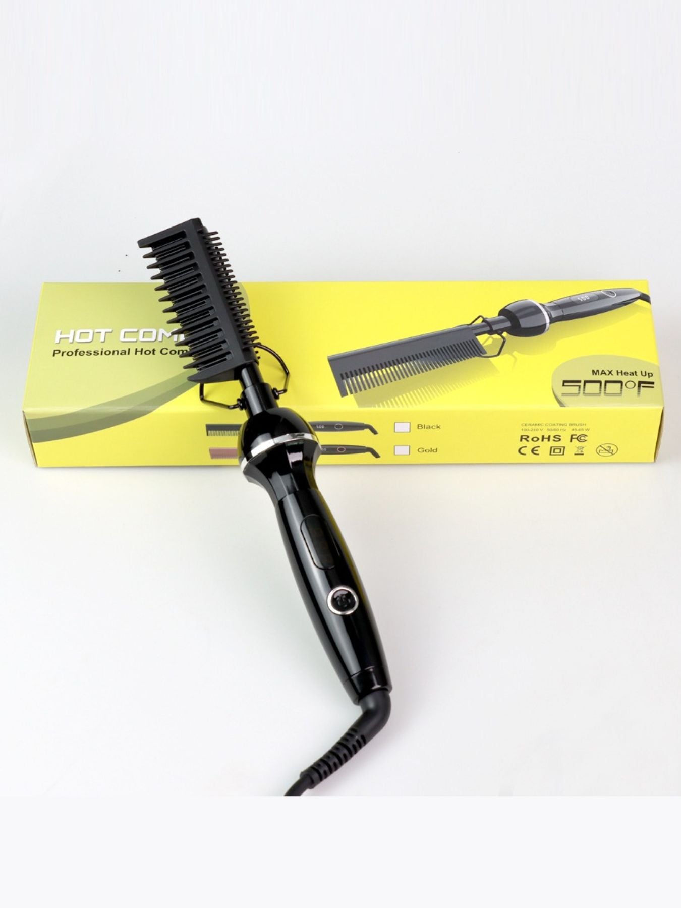 Black Trendsi fast heating straightening comb with European plug, designed for quick hair styling and smooth results.