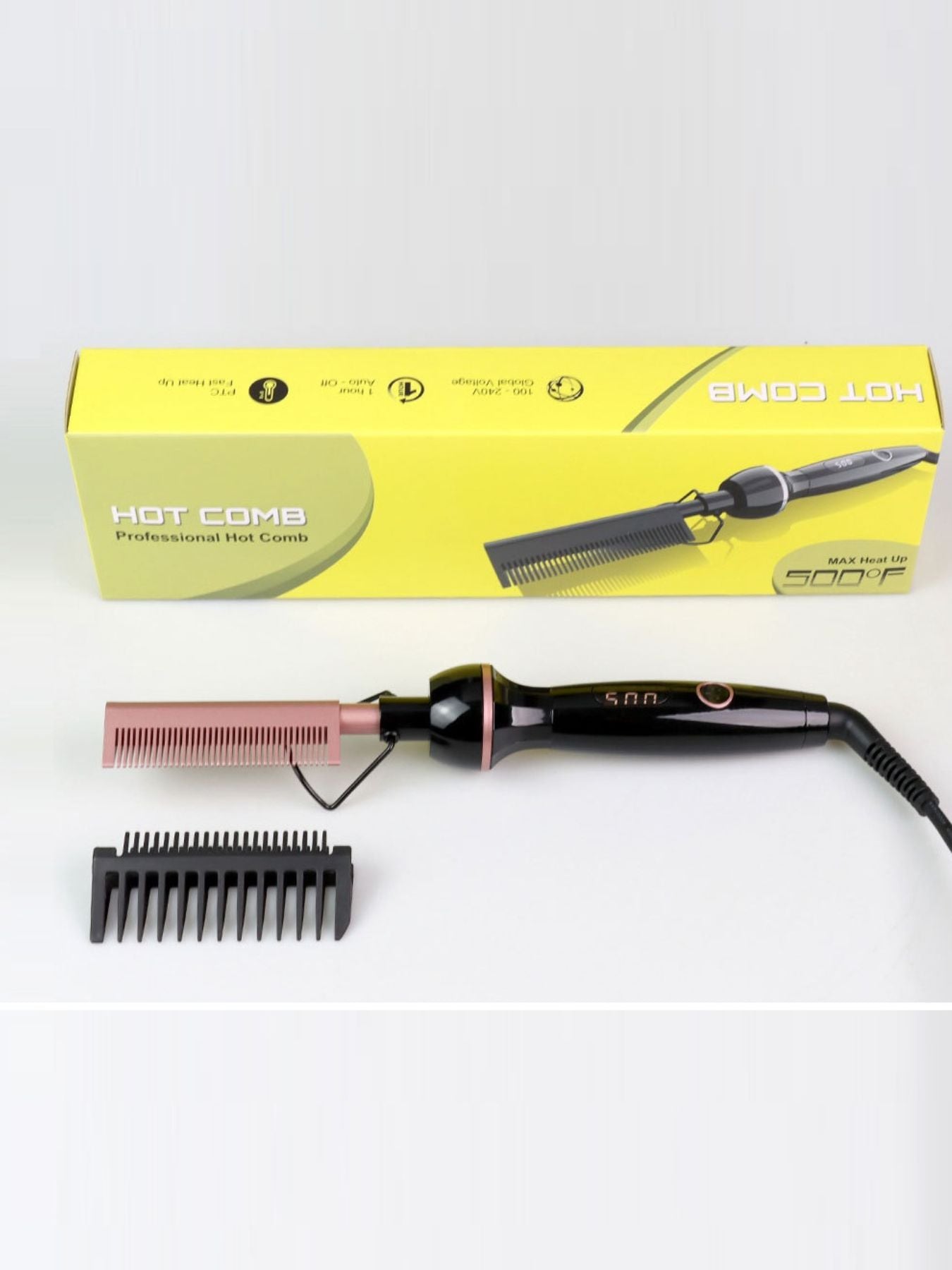 Black Trendsi fast heating straightening comb with European plug for quick hair styling and smooth, straight hair.
