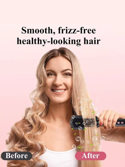 Black Trendsi frizz-free hair straightening comb with European plug, showcasing sleek design and ionic technology for smooth hair.