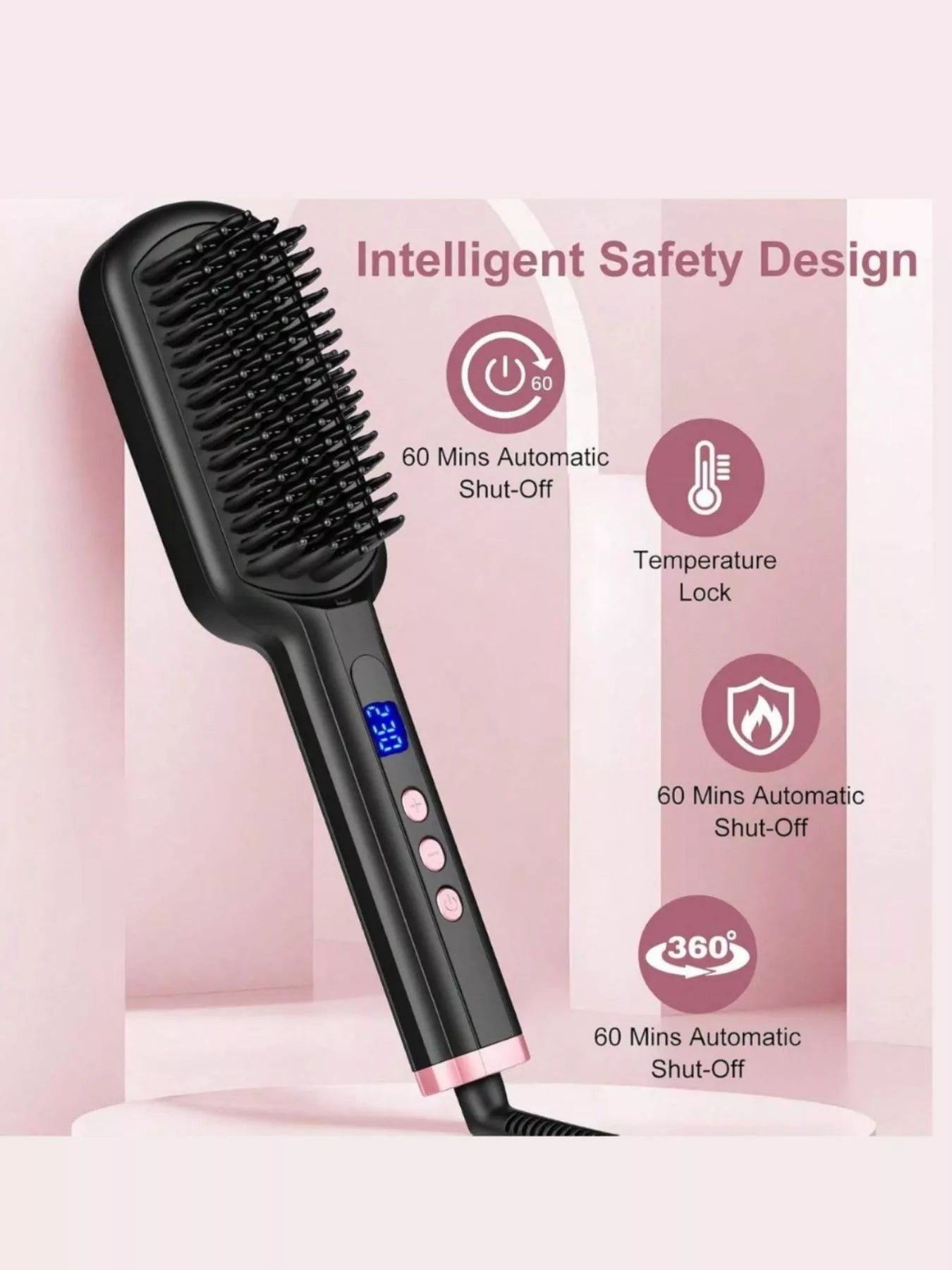 Black Trendsi frizz-free hair straightening comb with European plug for smooth, sleek hair styling.