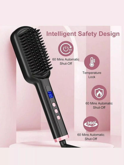 Black Trendsi frizz-free hair straightening comb with European plug for smooth, sleek hair styling.