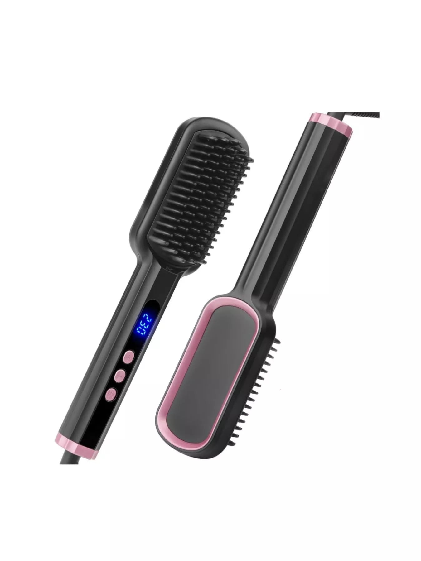Black Trendsi frizz-free hair straightening comb with European plug, showcasing sleek design and ceramic bristles for smooth hair.