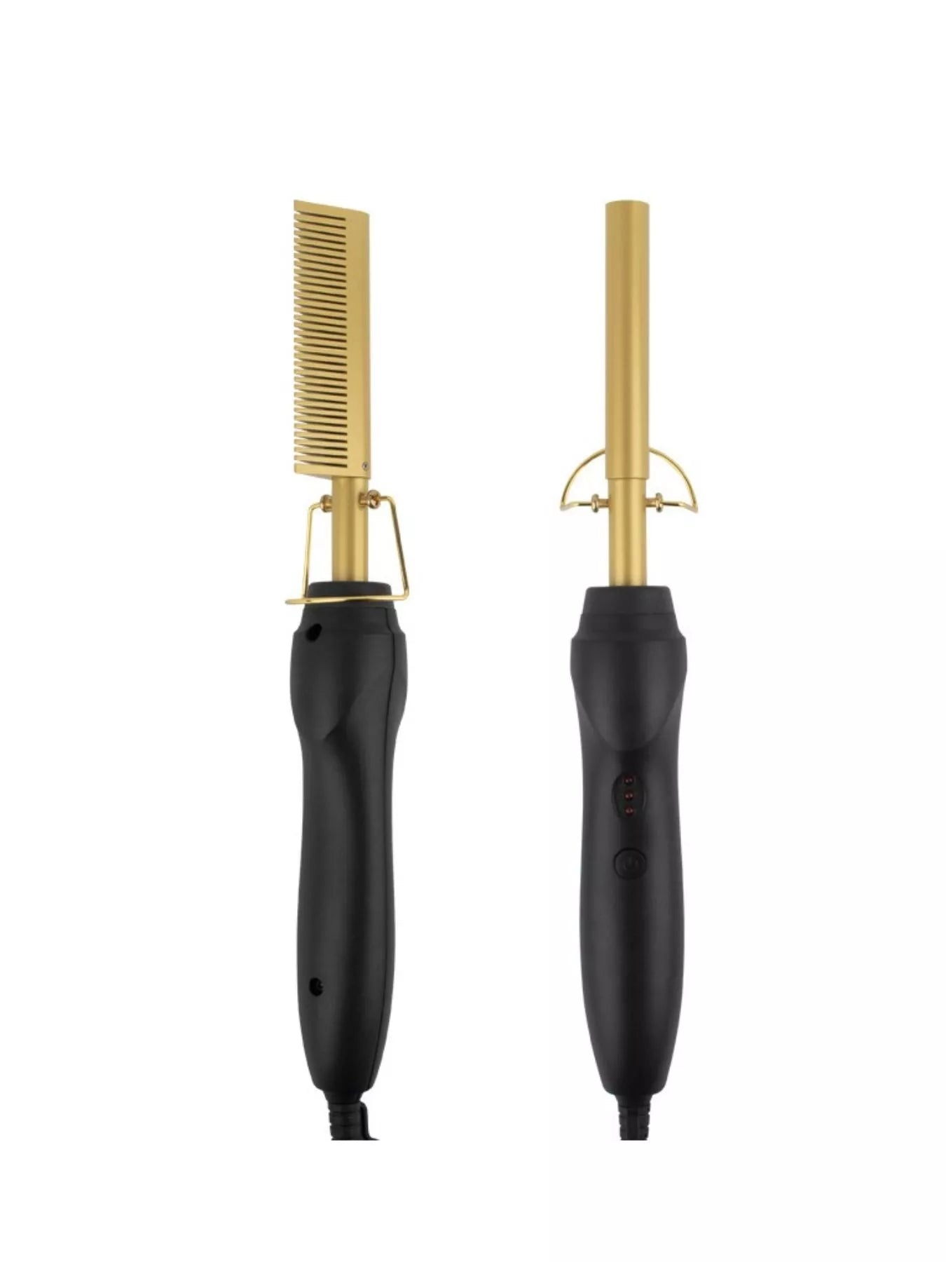 Black heated hair straightening comb by Trendsi with European plug for smooth, straight hair styling.