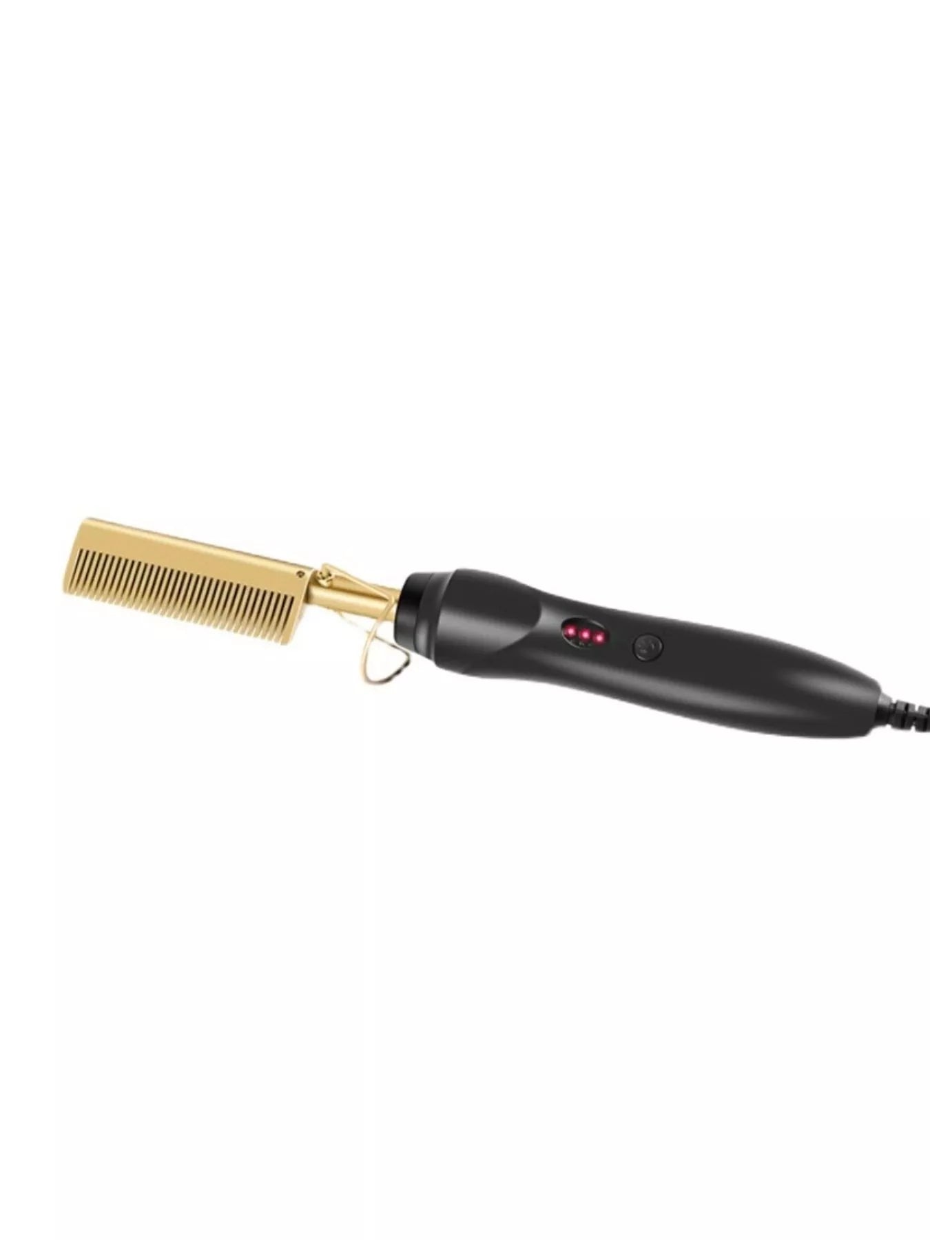 Black heated hair straightening comb by Trendsi with European plug, designed for smooth, straight hair styling.