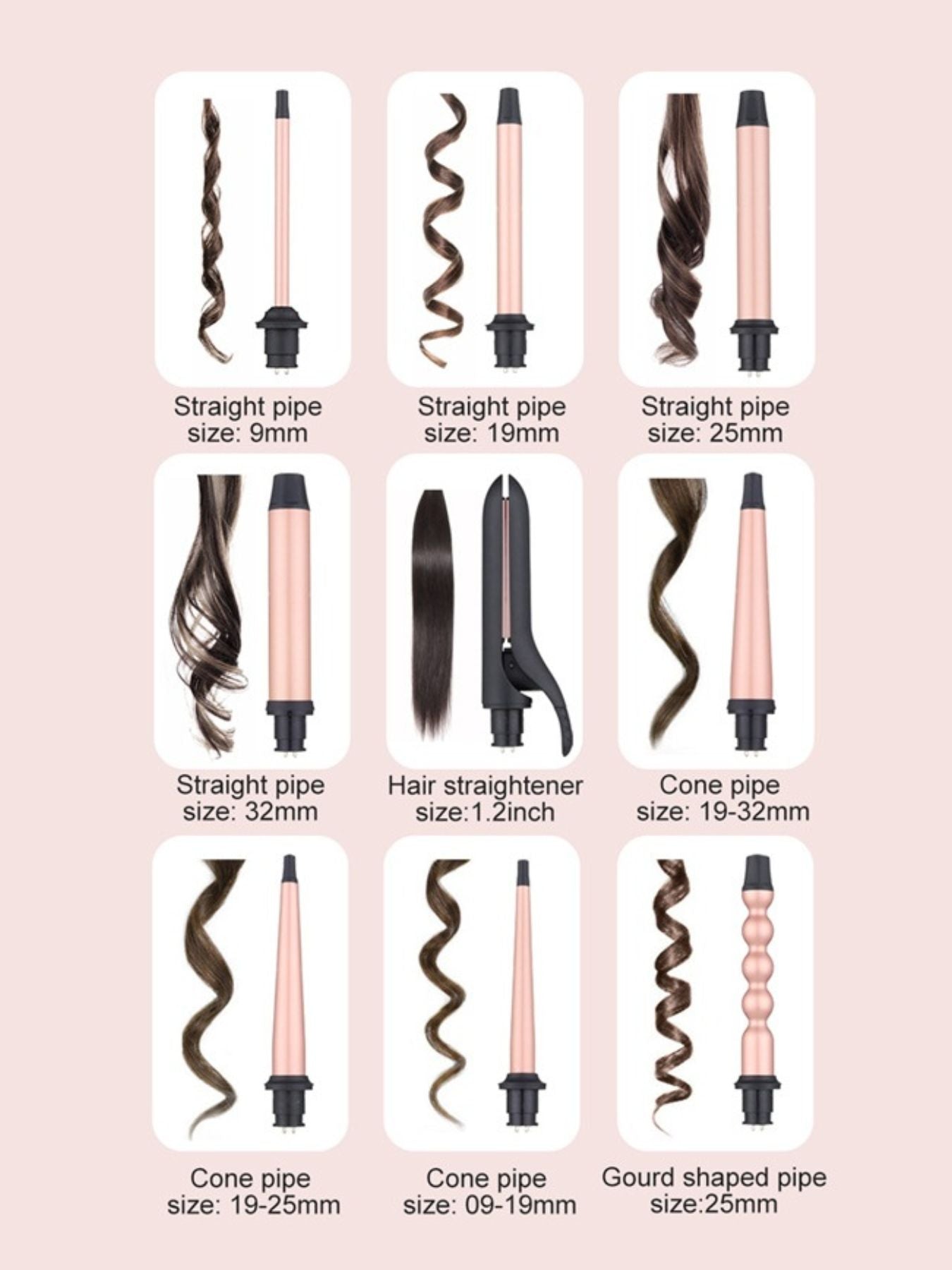 Black Trendsi interchangeable curling iron with European plug, featuring multiple barrel sizes for versatile styling.