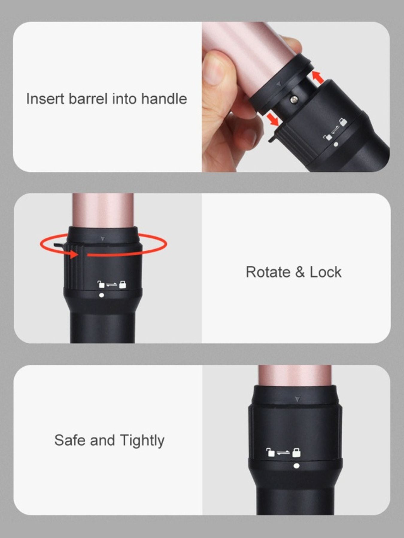 Black interchangeable curling iron by Trendsi with European plug, showcasing multiple barrel sizes for versatile styling.