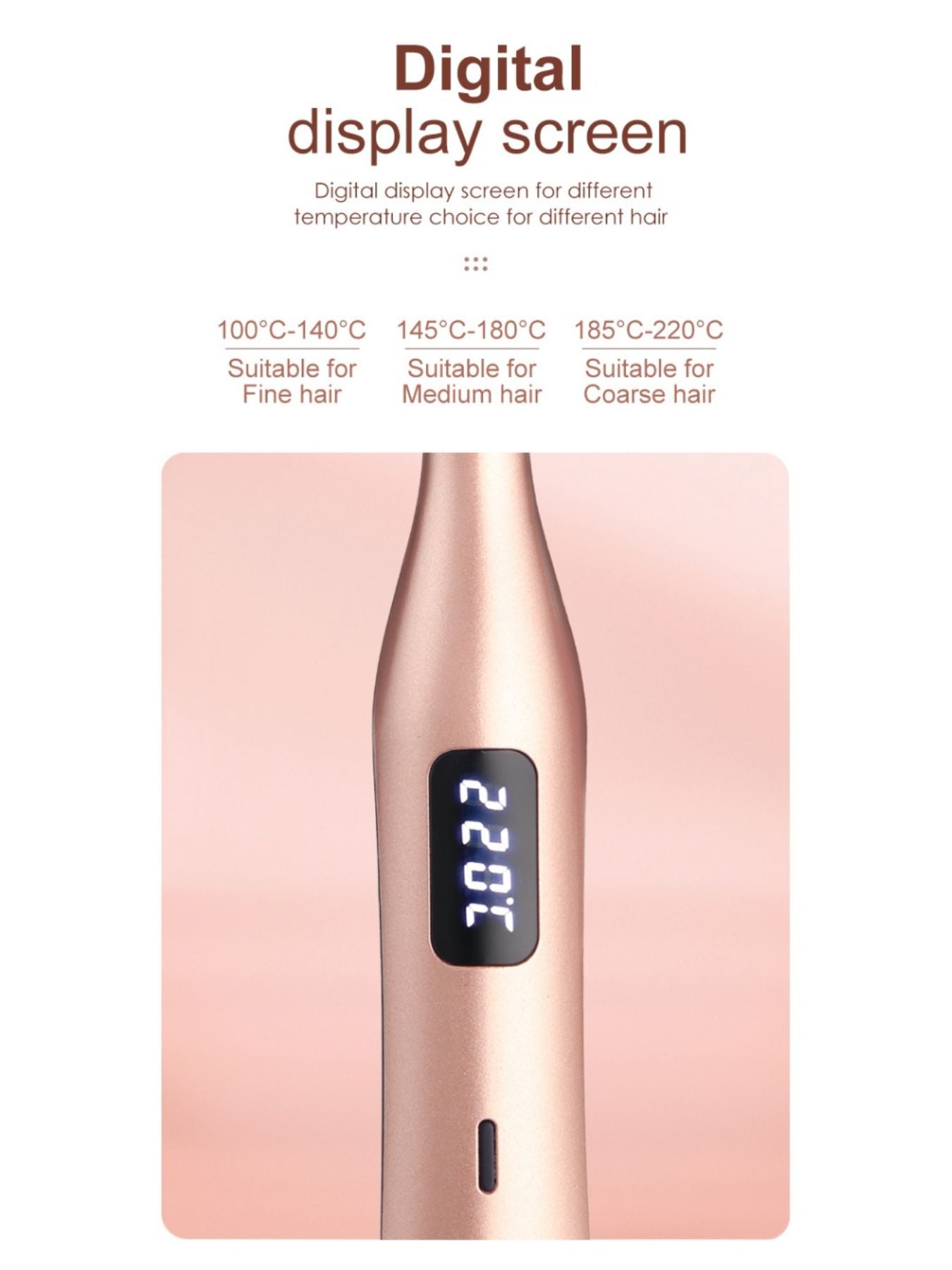 Black LED temperature adjustable straightener with European plug, designed for smooth, straight hair styling by Trendsi.