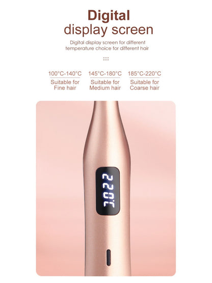 Black LED temperature adjustable straightener with European plug, designed for smooth, straight hair styling by Trendsi.