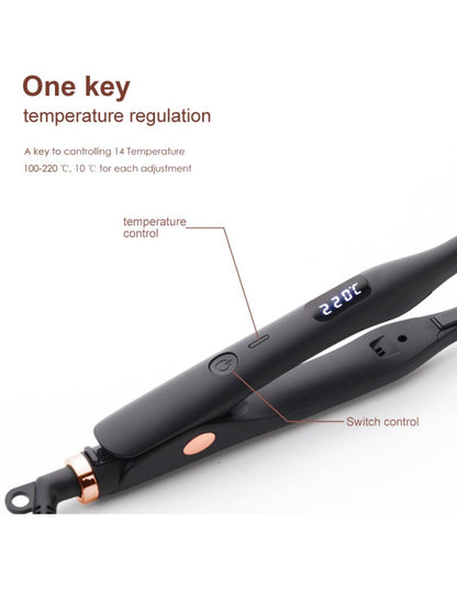 Black LED temperature adjustable hair straightener with European plug by Trendsi, featuring sleek design and digital temperature controls.