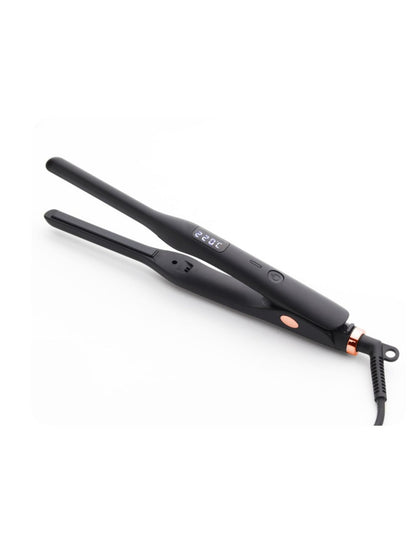 Black LED temperature adjustable straightener with European plug, Trendsi brand, showing the sleek design and control buttons.