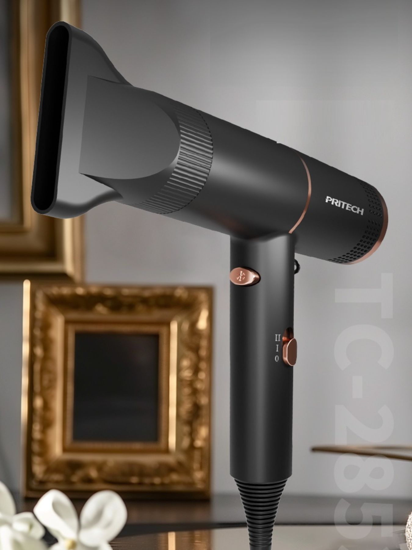 Black Trendsi low noise household hair dryer with European plug, compact design, and ergonomic handle for easy drying.