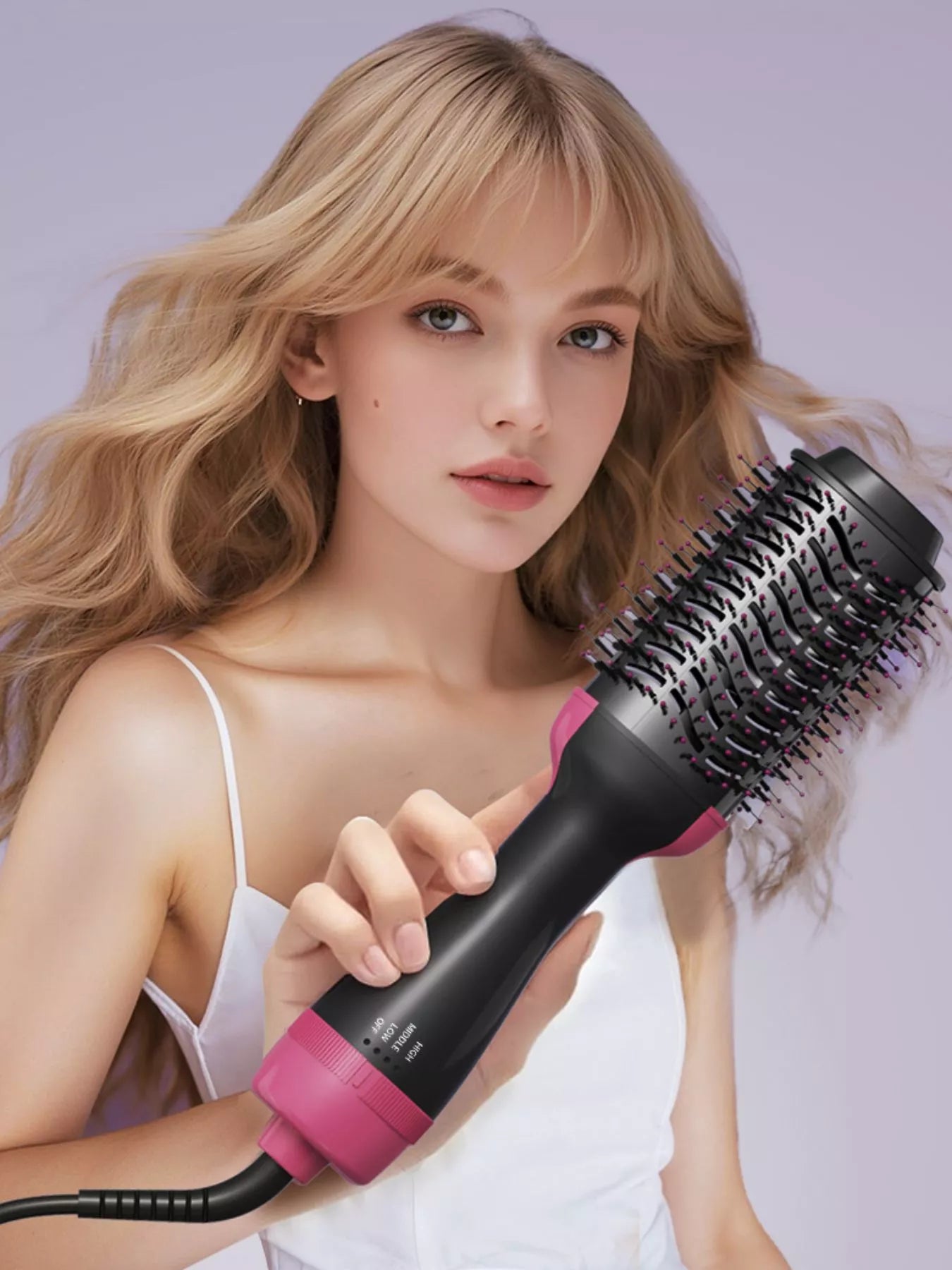 Black Trendsi multifunctional hot air straightening comb with European plug, designed for versatile hair styling.