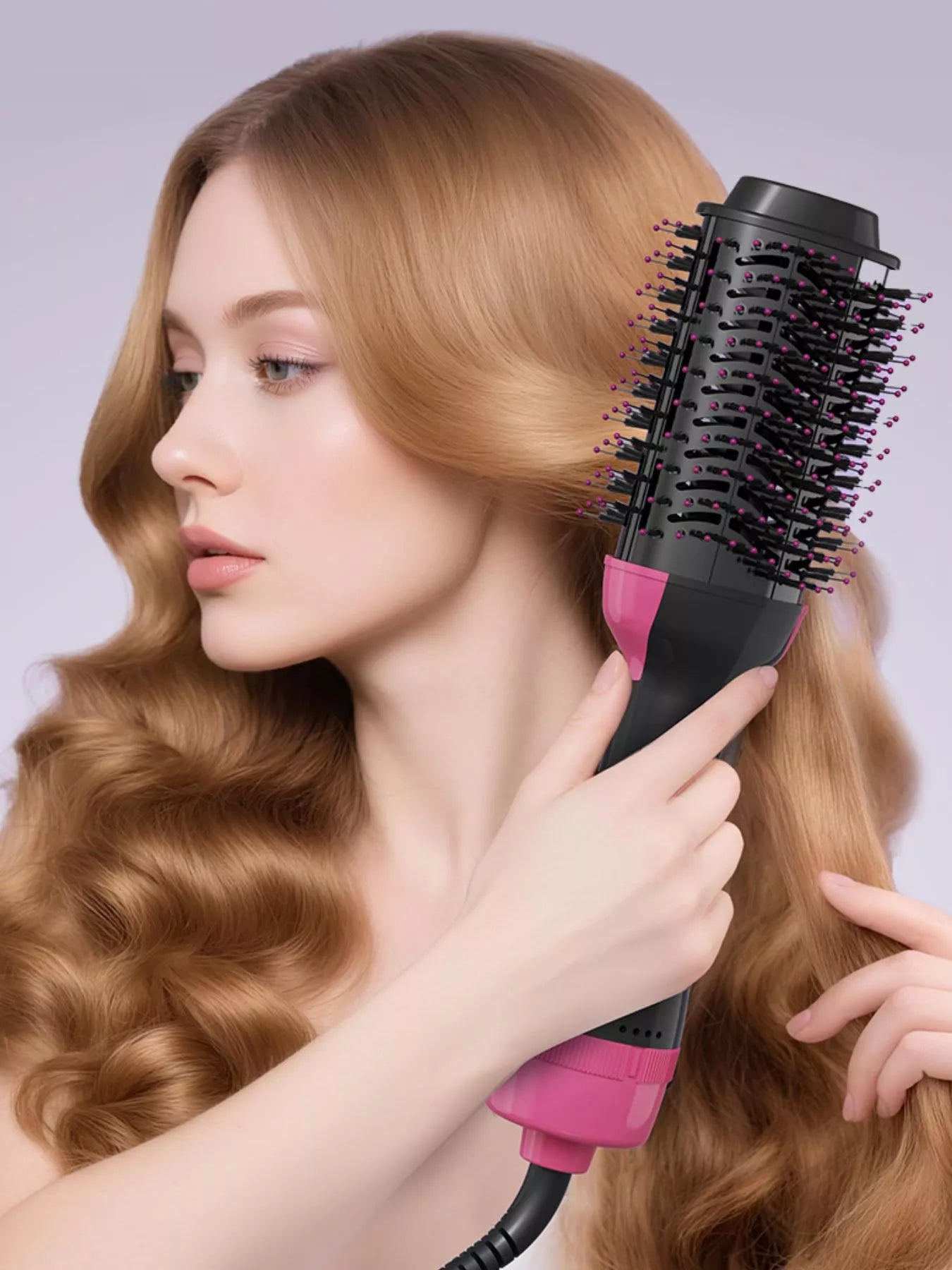 Black Trendsi multifunctional hot air straightening comb with European plug for versatile hair styling.