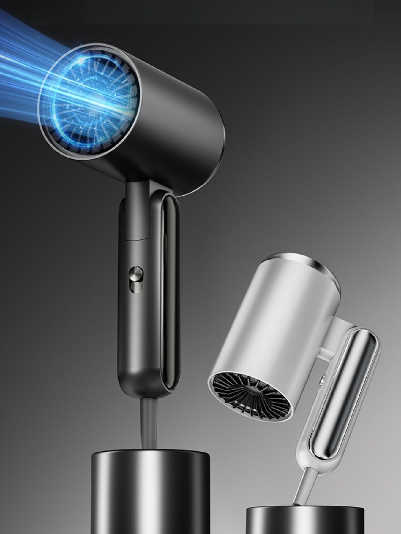 Black portable negative ion household hair dryer with European plug, compact design, ideal for quick styling at home.