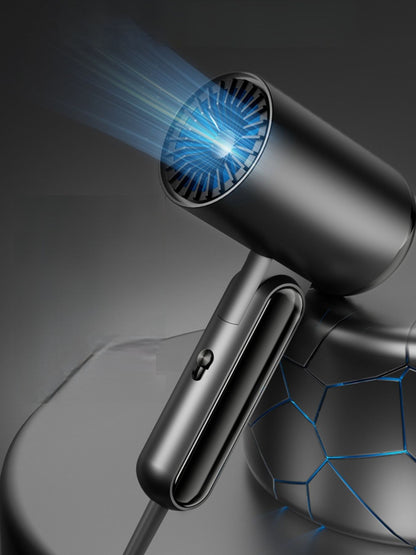 Black portable negative ion household hair dryer with European plug, compact design, suitable for quick drying and styling.