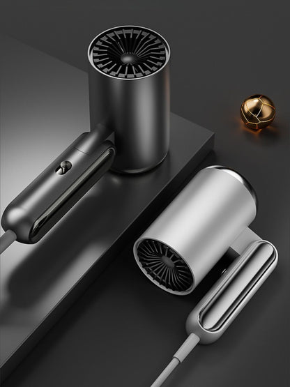 Black portable household hair dryer with negative ion technology and European plug, designed for quick drying and smooth styling.