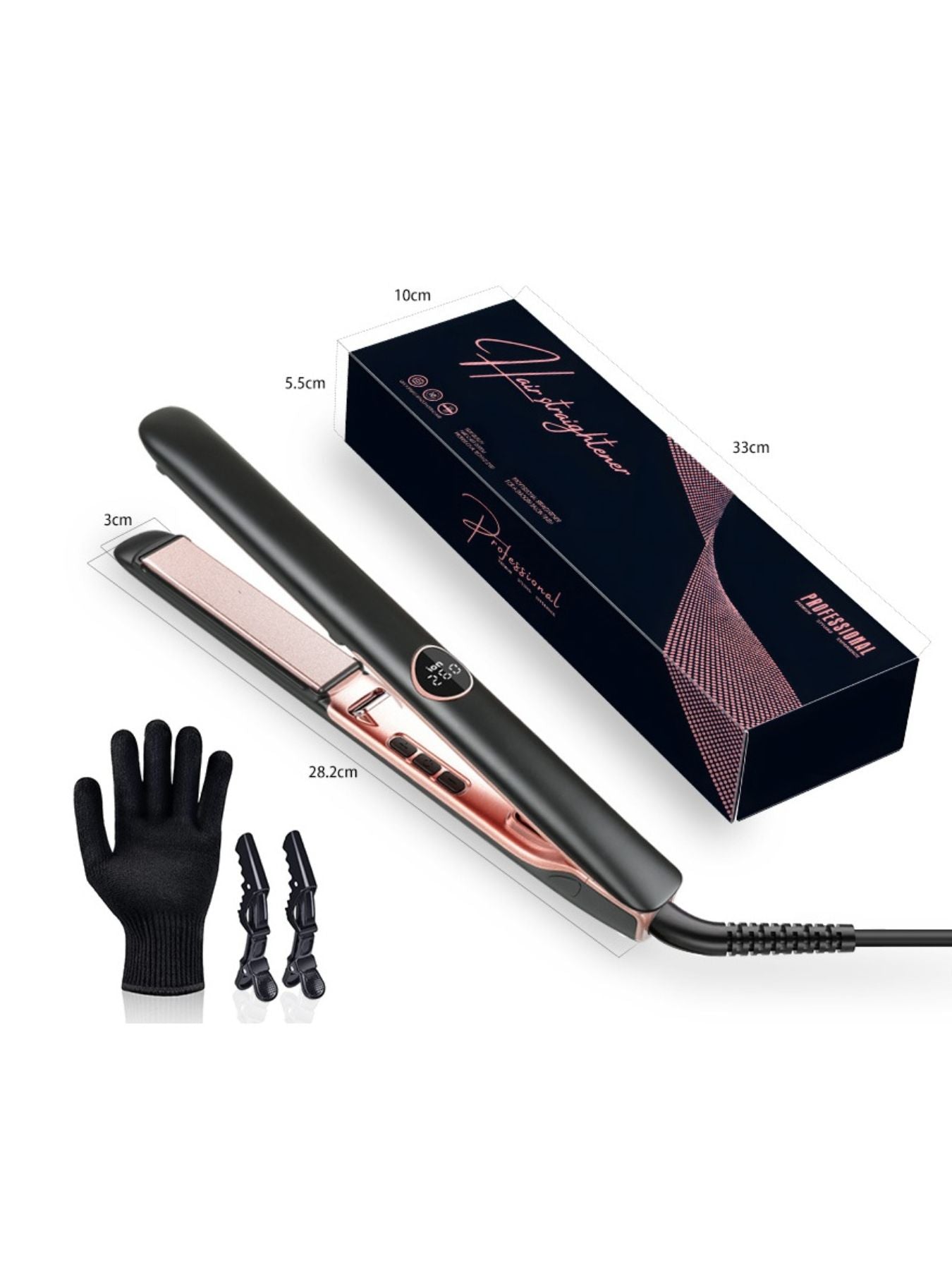 Black professional hair straightener by Trendsi with European plug, featuring sleek design and ceramic plates for smooth styling.