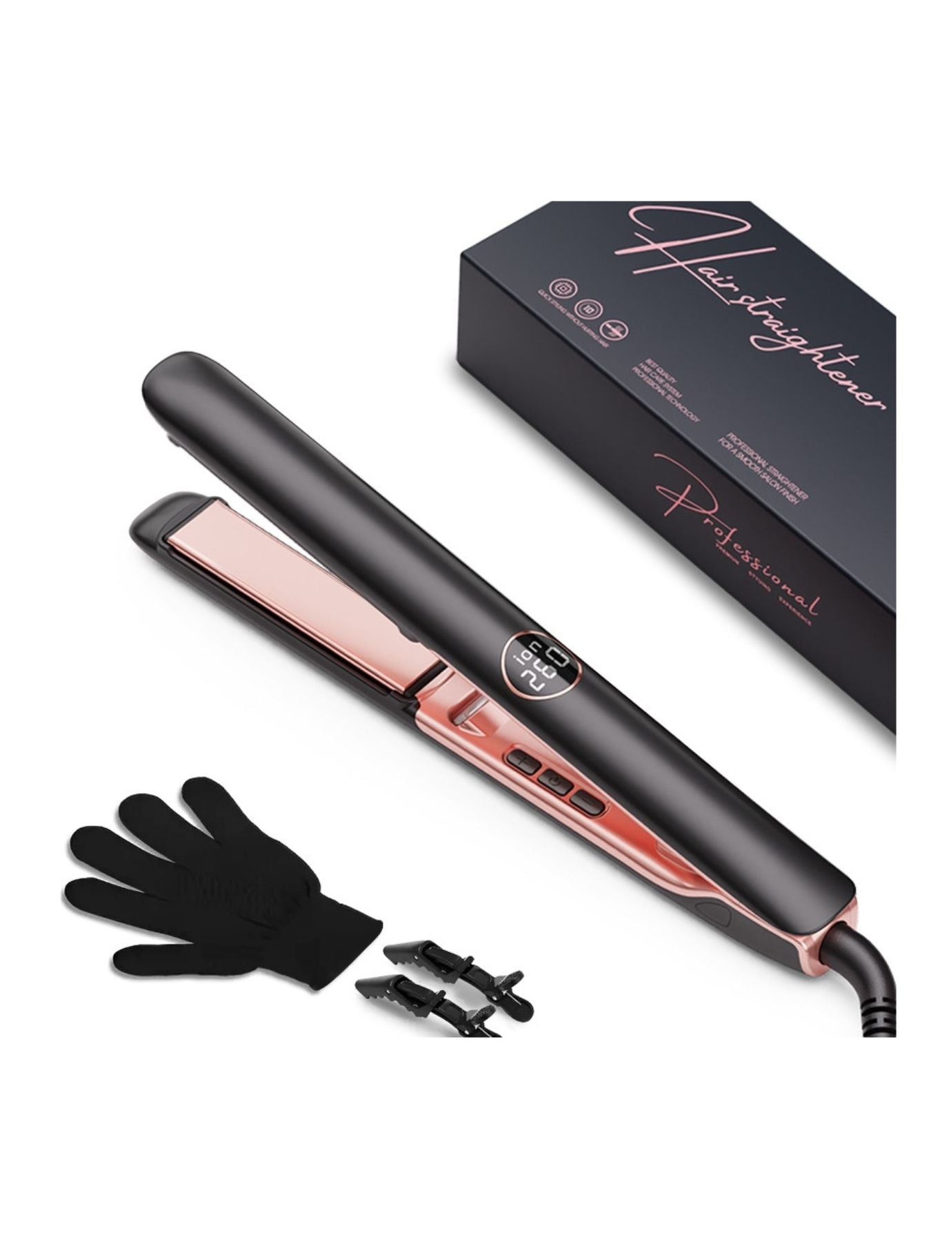 Black professional hair straightener by Trendsi with European plug, sleek design for straightening hair efficiently.