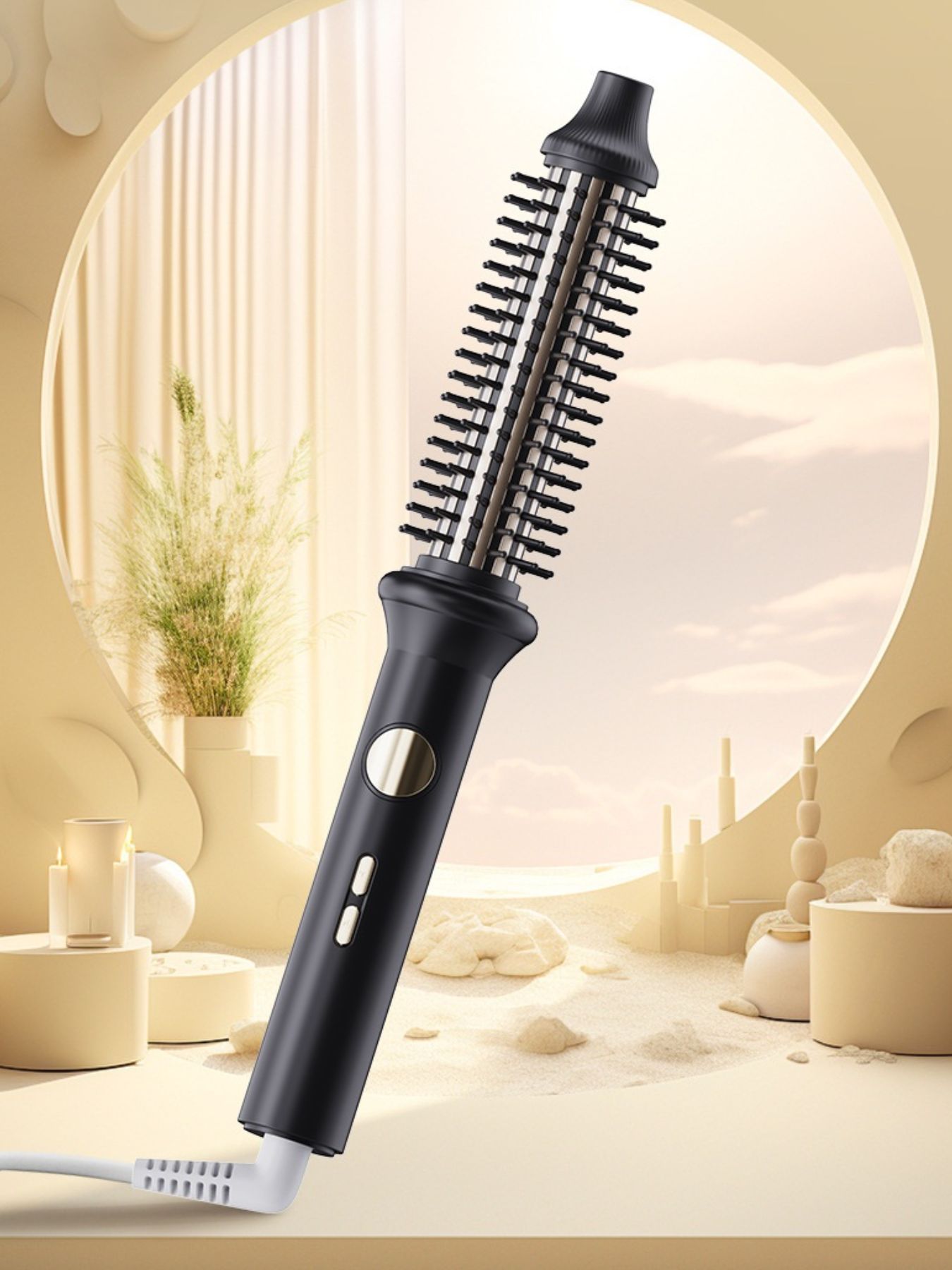 Black rotating heated straightening comb by Trendsi with European plug, designed for sleek, smooth hair styling.