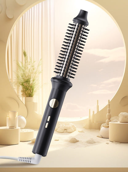 Black rotating heated straightening comb by Trendsi with European plug, designed for sleek, smooth hair styling.