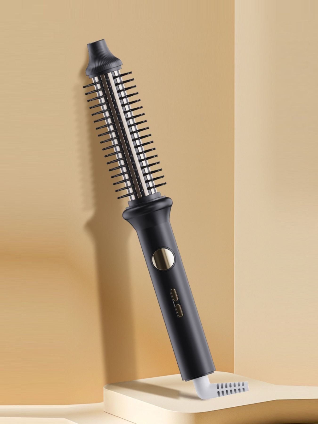 Black Trendsi rotating heated straightening comb with European plug, designed for easy hair styling and straightening.