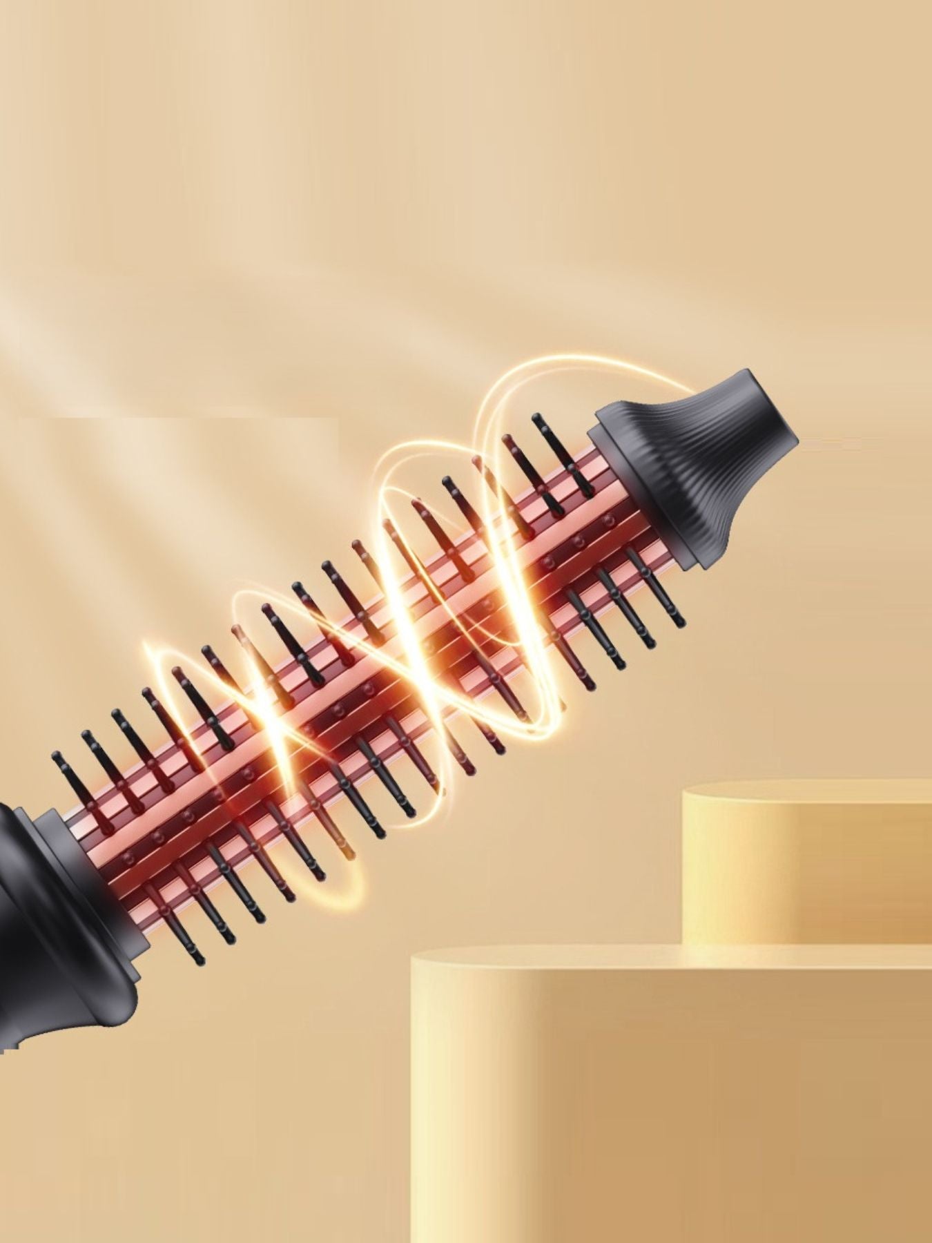 Black rotating heated straightening comb by Trendsi, featuring European plug and ergonomic design for effortless hair styling.