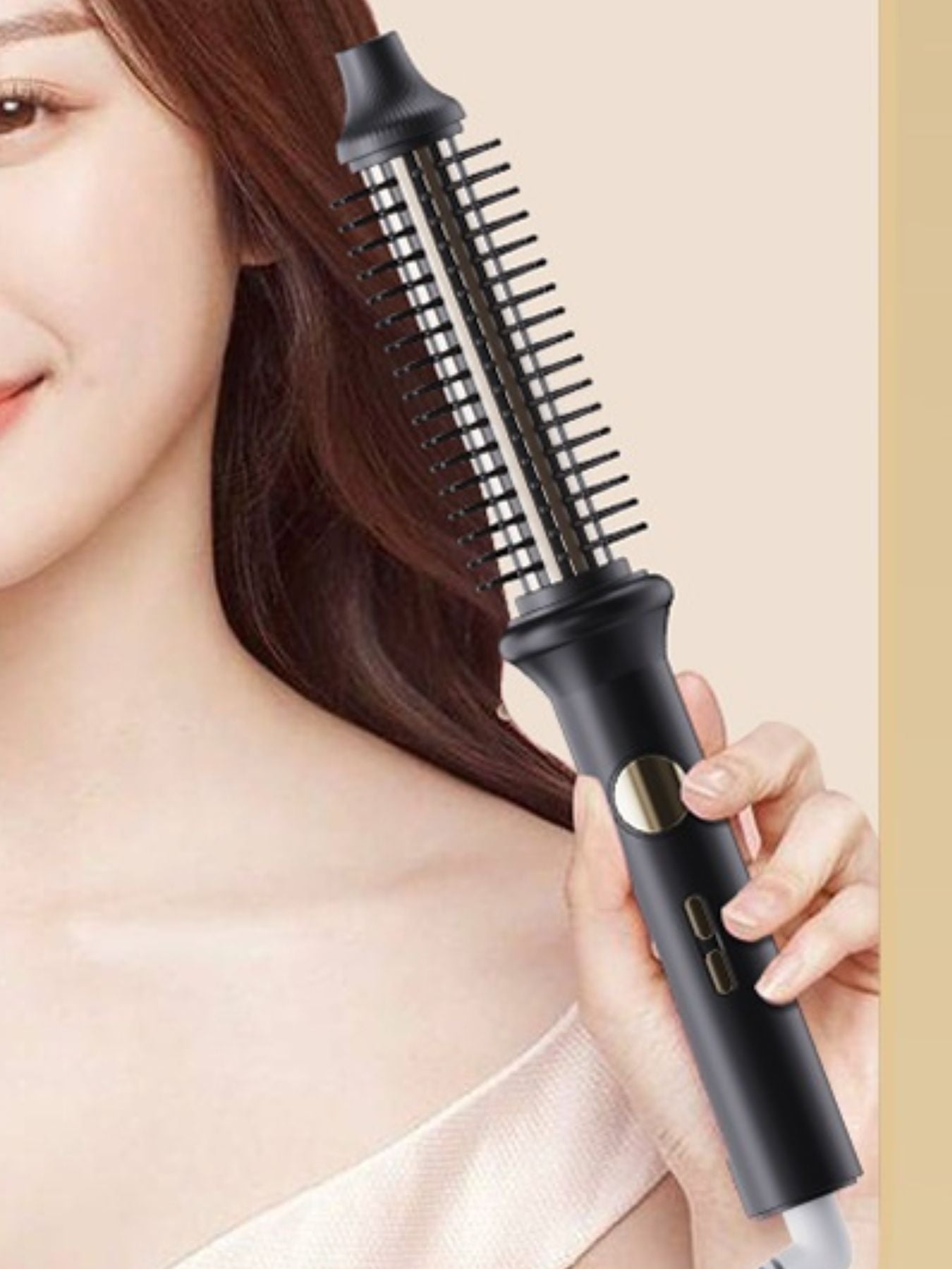Trendsi black rotating heated straightening comb with European plug, designed for easy hair styling and straightening.