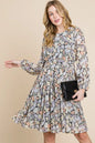 Black floral chiffon belted dress by Trendsi with lime and chili print, featuring back zipper and flowing silhouette.