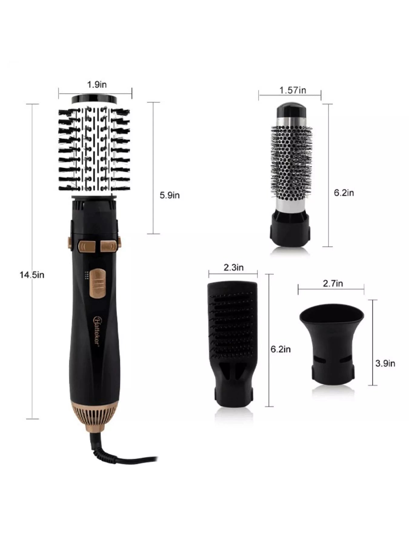 Trendsi black and gold 4-in-1 household hair dryer kit with European plug, including multiple attachments for versatile styling.