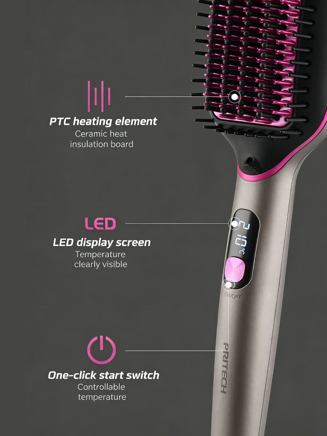Black and gold Trendsi anti-scald straightening comb with fast heating and European plug for safe, efficient hair styling.