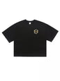 Black men's graphic round neck short sleeve T-shirt from Trendsi, featuring a bold graphic design on the front.