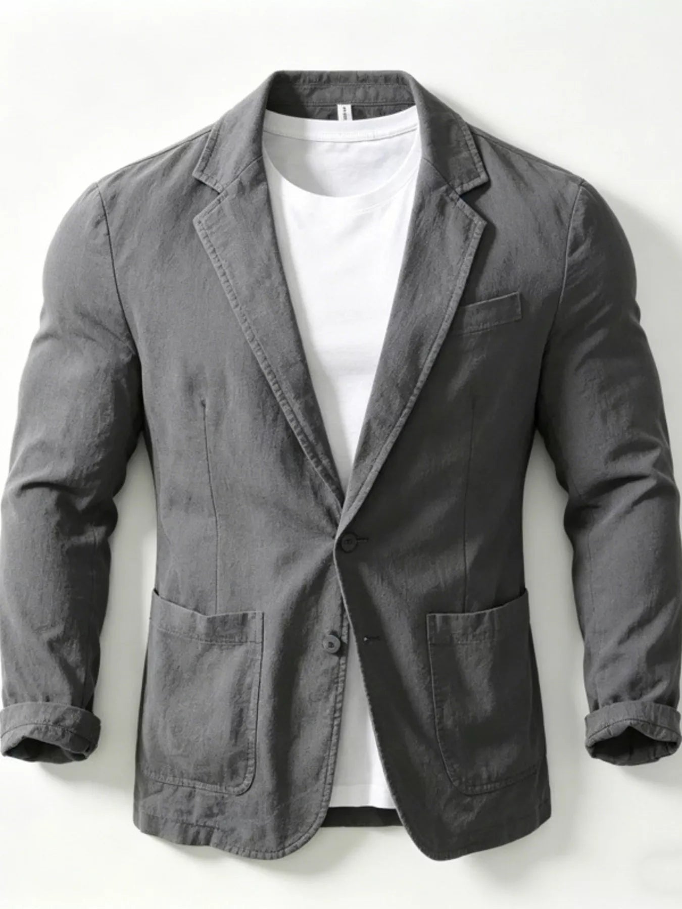 Plus size men's black button-up long sleeve blazer by Trendsi, tailored fit with lapel collar and front pockets.