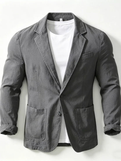 Plus size men's black button-up long sleeve blazer by Trendsi, tailored fit with lapel collar and front pockets.